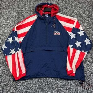 USA Pro Spirit Windbreaker Jacket Men Large Navy Red 1/2 Zip Hooded L